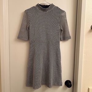 Zara mockneck knit mini dress navy and white new!